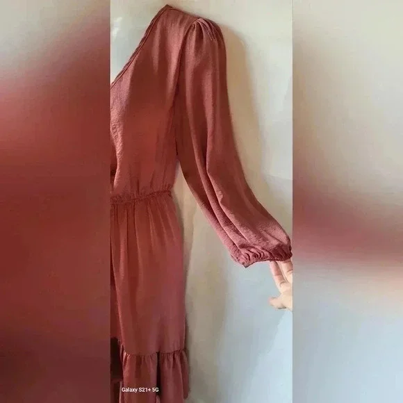 BaeVely high-low tie front dress, size medium, color Baked Rose - Picture 7 of 12